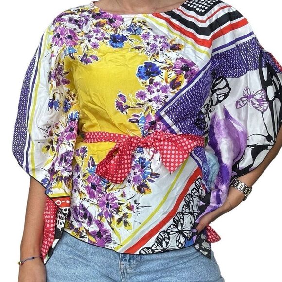 New Cabi 100% Silk Butterfly Belted Kimono Top Blouse Size Small Art to Wear 345 - Picture 6 of 10